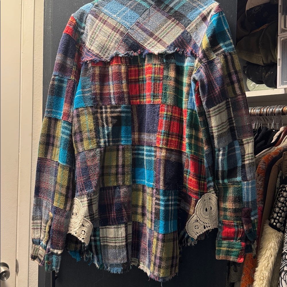 Free People Plaid Patchwork Button Down - image 5